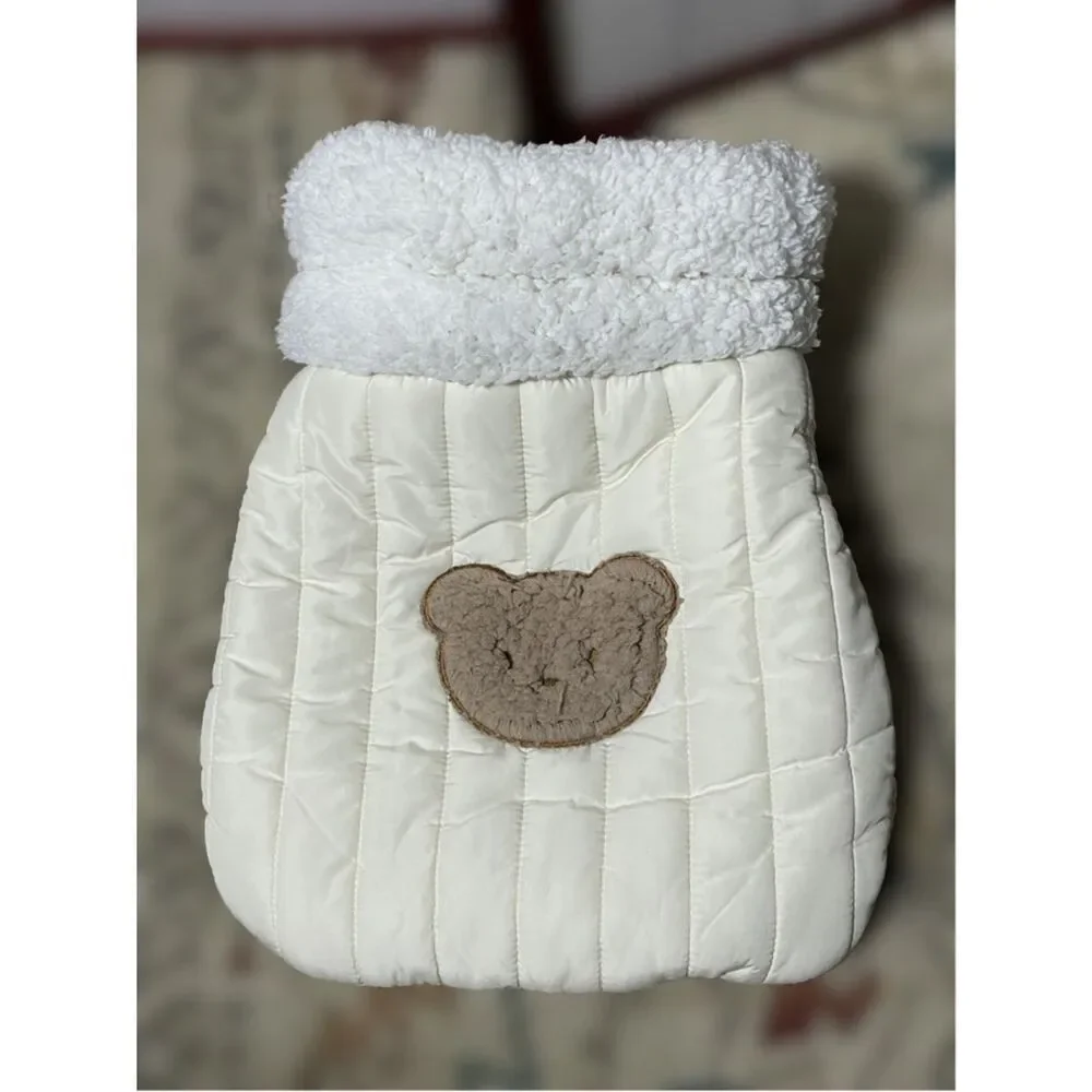 Kimpets Cream Quilted Sherpa-Trim Pet Neat with Bear Patch Kitty Sleeping Bag